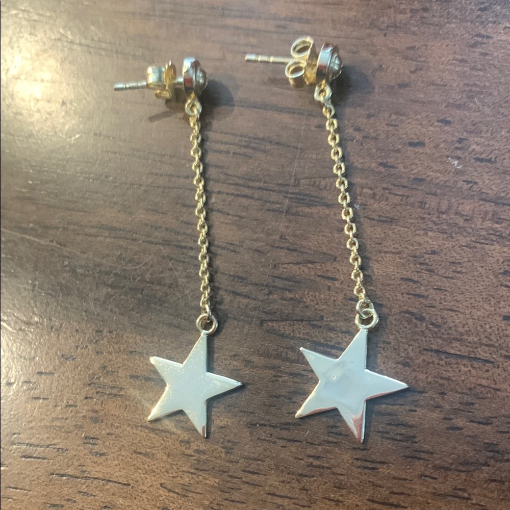 Gold Celestial Chain Earrings with Star Pendants